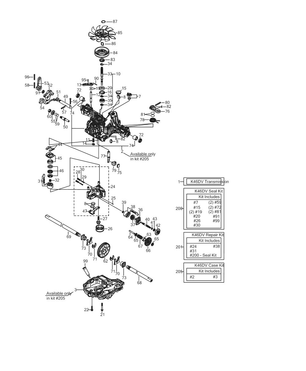 Transmission Diagram and Parts List for XT2-LX54KH (13AQA4CA010)(2017) Cub Cadet Lawn Tractor